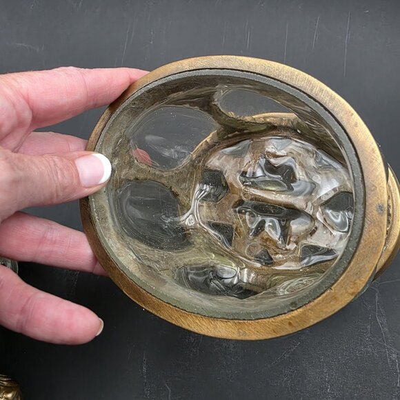 Baroque Brass & Hand Blown Bubble Glass Lidded Dome Caged Apothecary Jar Vintage - Picture 6 of 14